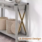 Table console de style rétro de 109 cm avec 2 tiroirs, MDF effet bois et cadre métallique, table d'entrée rectangulaire