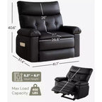 Fauteuil inclinable pivotant surdimensionné - Fauteuil inclinable manuel extra large en cuir PU pour adultes, grand fauteuil paresseux avec accoudoirs et dossier confortables en éponge 1,5X