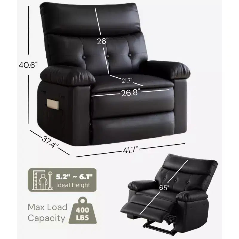 Oversized Rocker Swivel Recliner Chair - PU Leather Extra Wide Manual Recliner for Adults, Large Lazy Chair with 1.5X Sponge Comfort Arm and Back