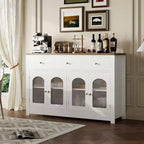 Bahut de salle à manger avec tiroirs, grand bahut de 140 cm avec 3 tiroirs et 4 portes, table de bar à café en bois