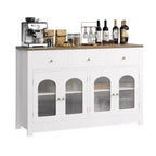 Bahut de salle à manger avec tiroirs, grand bahut de 140 cm avec 3 tiroirs et 4 portes, table de bar à café en bois