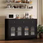 Bahut de salle à manger avec tiroirs, grand bahut de 140 cm avec 3 tiroirs et 4 portes, table de bar à café en bois