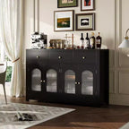Coolmee Buffet Cabinet with Drawers, 55 Inch Large Sideboard Buffet Storage Cabinet with 3 Drawer and 4 Doors, Wood Coffee Bar Buffet Table