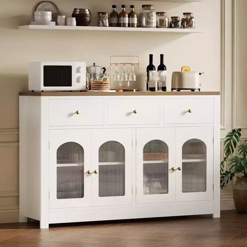 Buffet Cabinet with Drawers, 55 Inch Large Sideboard Buffet Storage Cabinet with 3 Drawer and 4 Doors, Wood Coffee Bar Buffet Table