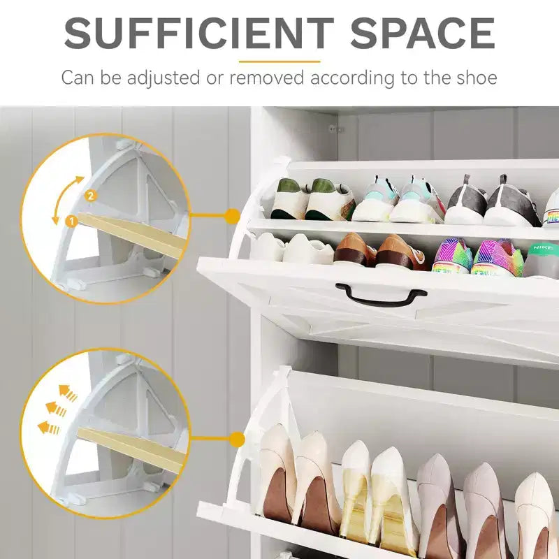 Meuble à chaussures de style campagnard avec 2 tiroirs basculants – Organisateur de chaussures pour 16 paires