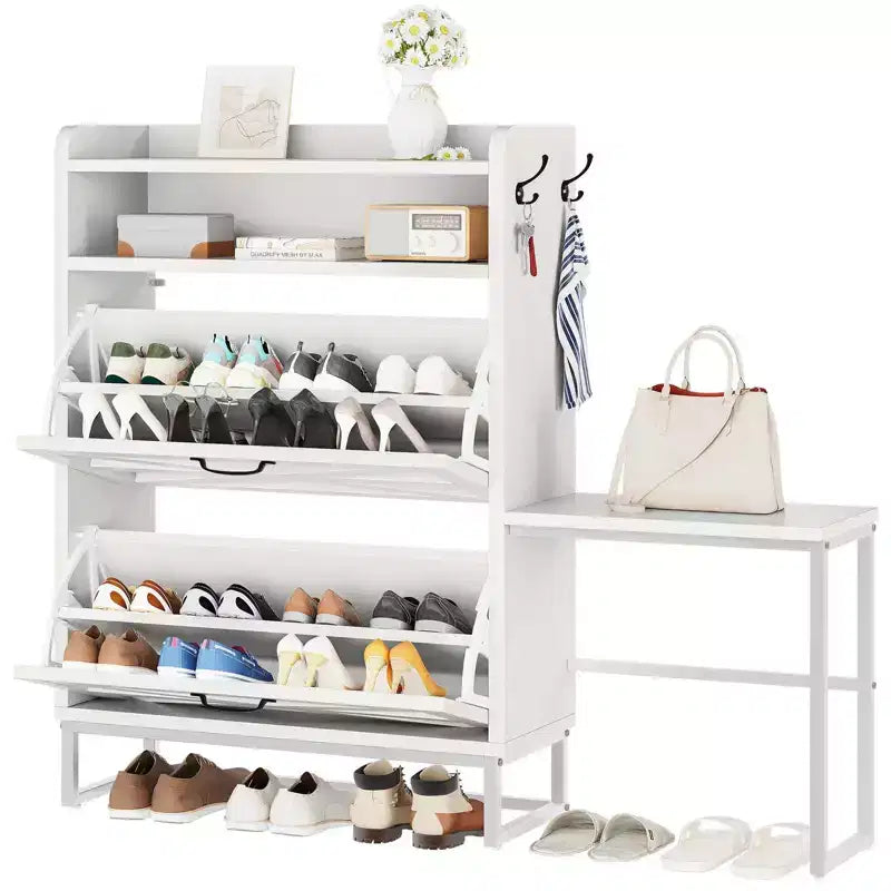 Farmhouse Shoe Storage Cabinet with 2 Flip Drawers Shoe Organizer for 16 Pairs