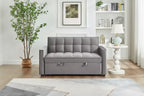 EHMKNP Pull Out Convertible Sofa Bed - Full Size Light Grey Velvet Tufted Sleeper, 3-Level Adjustable Backrest w/ 2 Pockets & 2 Pillows for Apartment