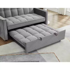 Pull Out Convertible Sofa Bed - Full Size Light Grey Velvet Tufted Sleeper, 3-Level Adjustable Backrest w/ 2 Pockets & 2 Pillows for Apartment