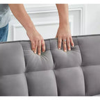 Pull Out Convertible Sofa Bed - Full Size Light Grey Velvet Tufted Sleeper, 3-Level Adjustable Backrest w/ 2 Pockets & 2 Pillows for Apartment