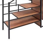 Lit mezzanine métallique pleine grandeur avec bureau et grille métallique, lit élégant à cadre métallique avec échelle de rangement latérale et armoire, noir