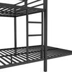 Lit superposé Queen sur Queen avec armoire intégrée, lits superposés en métal avec bureau et chaises de rangement, Noir