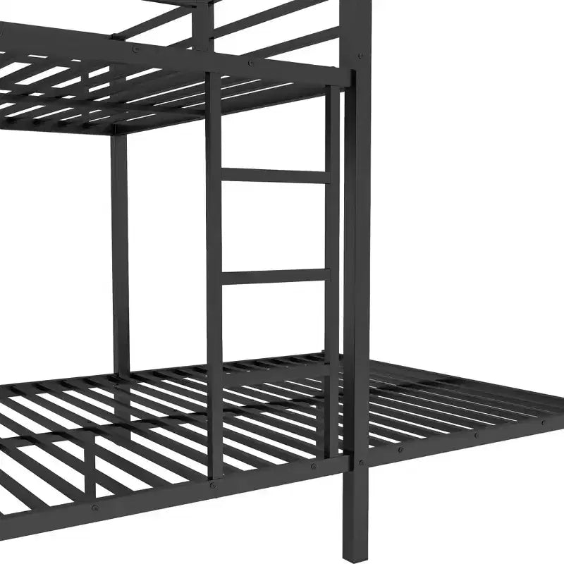 Lit superposé Queen sur Queen avec armoire intégrée, lits superposés en métal avec bureau et chaises de rangement, Noir