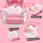 Chaise de Jeu Pivotante Moderne et Mignonne en Forme de Chat avec Coussin Lombaire Patte, Chaise d'Ordinateur de Bureau Ergonomique Haute pour Adultes