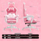 Chaise de Jeu Pivotante Moderne et Mignonne en Forme de Chat avec Coussin Lombaire Patte, Chaise d'Ordinateur de Bureau Ergonomique Haute pour Adultes