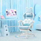 Chaise de Jeu Pivotante Moderne et Mignonne en Forme de Chat avec Coussin Lombaire Patte, Chaise d'Ordinateur de Bureau Ergonomique Haute pour Adultes