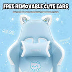Chaise de Jeu Pivotante Moderne et Mignonne en Forme de Chat avec Coussin Lombaire Patte, Chaise d'Ordinateur de Bureau Ergonomique Haute pour Adultes