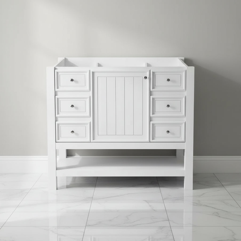 MAYEERTY 36 Bathroom Vanity without Sink 1 Cabinet 3 Drawers Solid Wood Frame MDF White