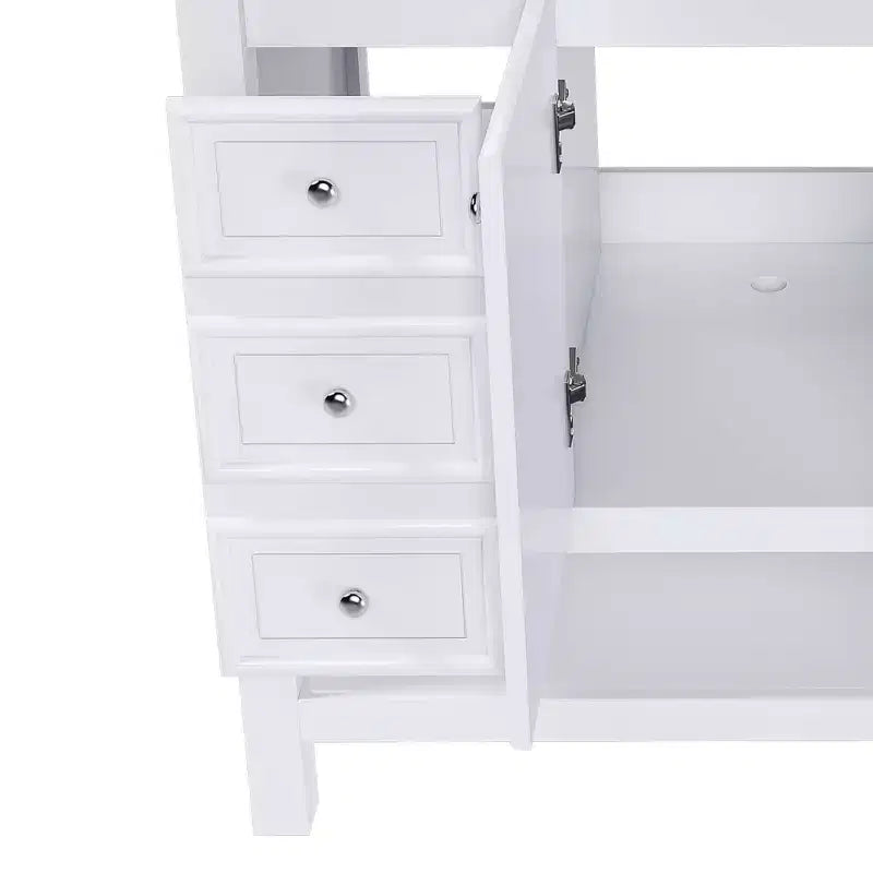 36 Bathroom Vanity without Sink 1 Cabinet 3 Drawers Solid Wood Frame MDF White