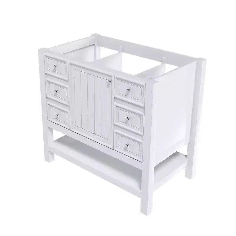 36 Bathroom Vanity without Sink 1 Cabinet 3 Drawers Solid Wood Frame MDF White