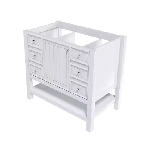 Meuble-lavabo de salle de bain 36 po sans évier 1 armoire 3 tiroirs Cadre en bois massif MDF Blanc