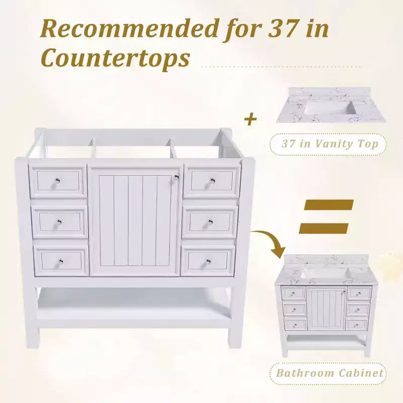 36 Bathroom Vanity without Sink 1 Cabinet 3 Drawers Solid Wood Frame MDF White