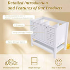 36 Bathroom Vanity without Sink 1 Cabinet 3 Drawers Solid Wood Frame MDF White