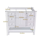 36 Bathroom Vanity without Sink 1 Cabinet 3 Drawers Solid Wood Frame MDF White
