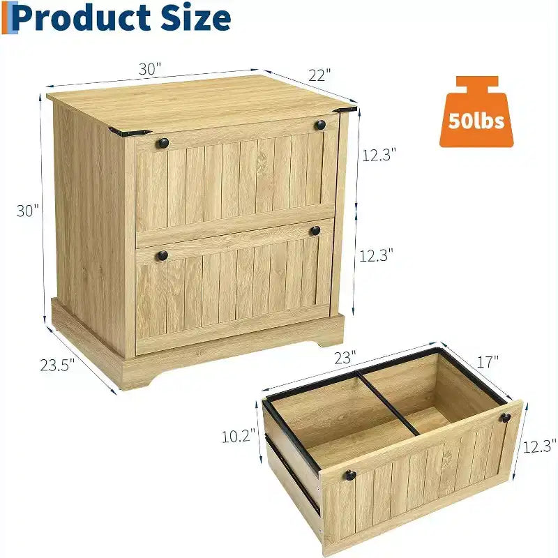 Farmhouse Nightstands with 2 Drawers, 30 Rustic File Cabinets with Hanging File Folders for A4/ Letter/ Legal Size Documents, for Home Office