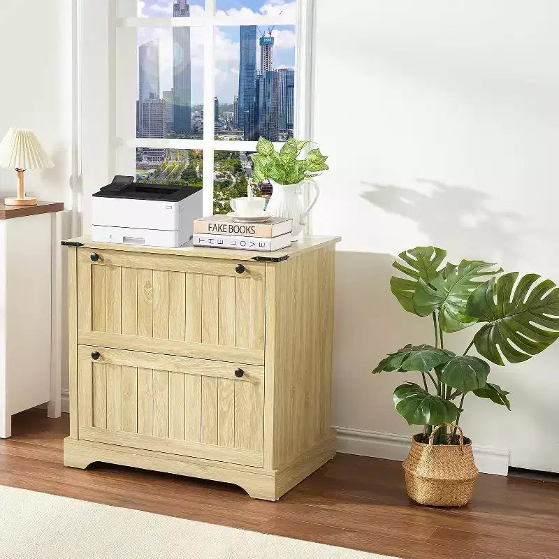 Farmhouse Nightstands with 2 Drawers, 30 Rustic File Cabinets with Hanging File Folders for A4/ Letter/ Legal Size Documents, for Home Office