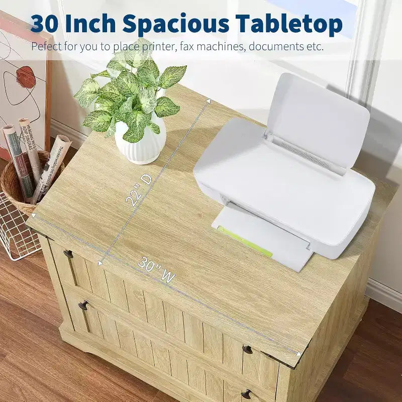 Farmhouse Nightstands with 2 Drawers, 30 Rustic File Cabinets with Hanging File Folders for A4/ Letter/ Legal Size Documents, for Home Office