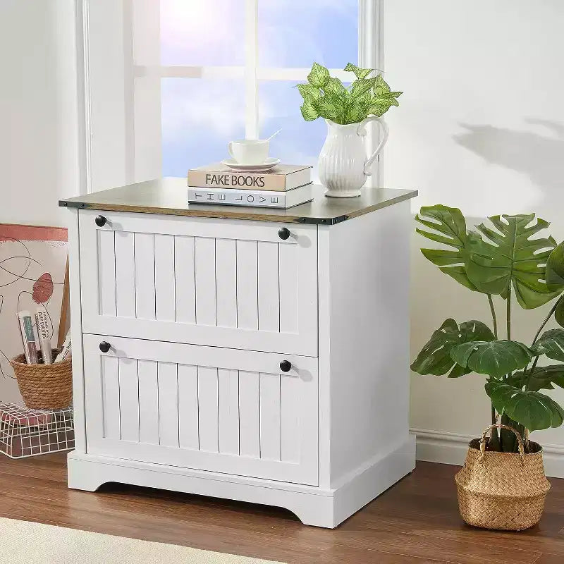 Farmhouse Nightstands with 2 Drawers, 30 Rustic File Cabinets with Hanging File Folders for A4/ Letter/ Legal Size Documents, for Home Office