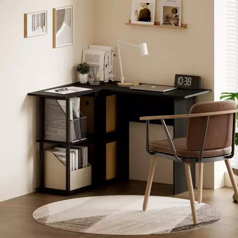 L Shaped Computer Desk Corner Study Writing Desk with Open Storage Shelves for Home Workspace