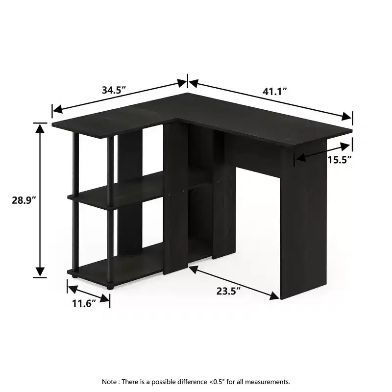 L Shaped Computer Desk Corner Study Writing Desk with Open Storage Shelves for Home Workspace
