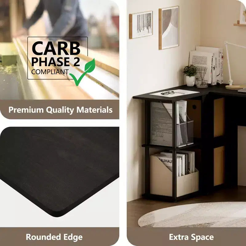 L Shaped Computer Desk Corner Study Writing Desk with Open Storage Shelves for Home Workspace