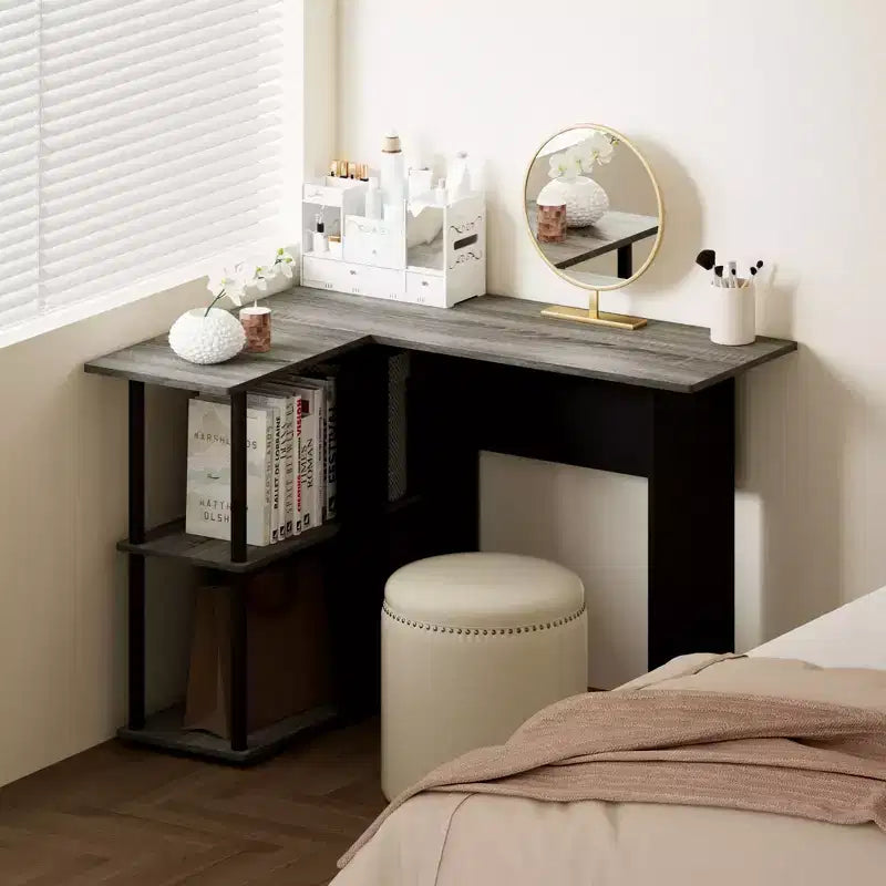 L Shaped Computer Desk Corner Study Writing Desk with Open Storage Shelves for Home Workspace