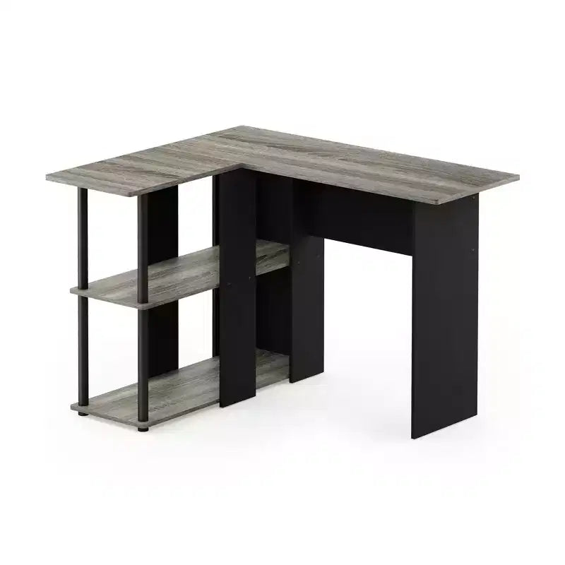 L Shaped Computer Desk Corner Study Writing Desk with Open Storage Shelves for Home Workspace