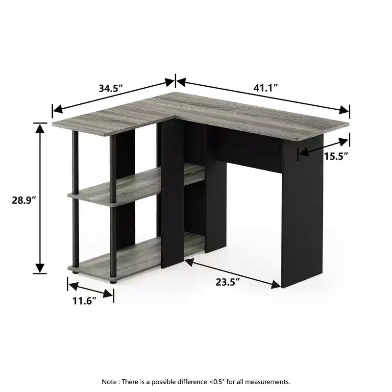 L Shaped Computer Desk Corner Study Writing Desk with Open Storage Shelves for Home Workspace