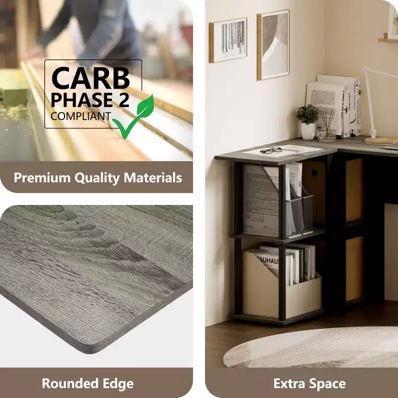 L Shaped Computer Desk Corner Study Writing Desk with Open Storage Shelves for Home Workspace