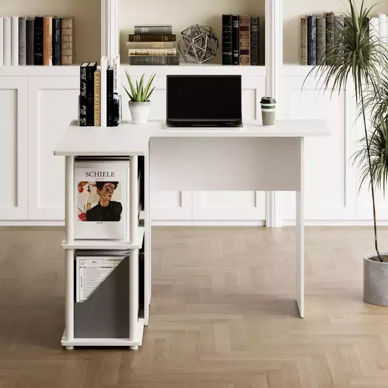 L Shaped Computer Desk Corner Study Writing Desk with Open Storage Shelves for Home Workspace
