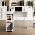 L Shaped Computer Desk Corner Study Writing Desk with Open Storage Shelves for Home Workspace