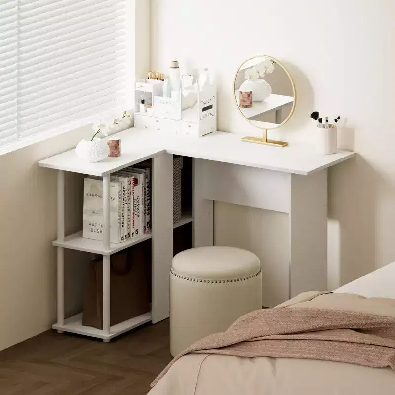 L Shaped Computer Desk Corner Study Writing Desk with Open Storage Shelves for Home Workspace