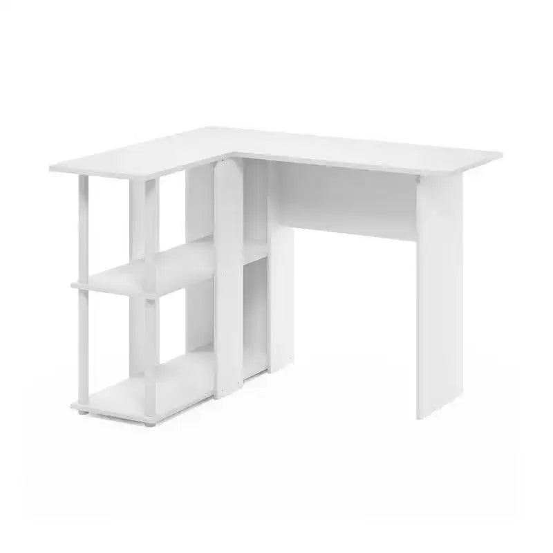L Shaped Computer Desk Corner Study Writing Desk with Open Storage Shelves for Home Workspace