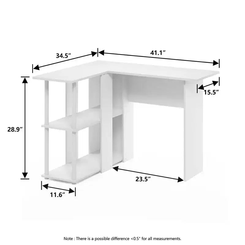 L Shaped Computer Desk Corner Study Writing Desk with Open Storage Shelves for Home Workspace
