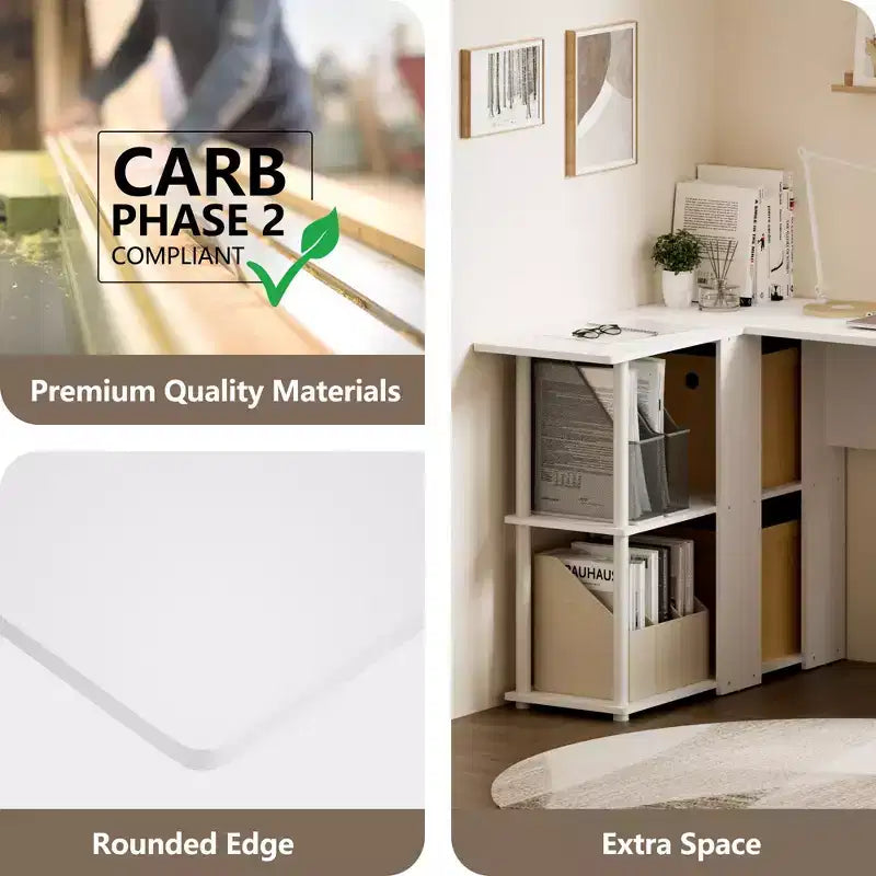 L Shaped Computer Desk Corner Study Writing Desk with Open Storage Shelves for Home Workspace