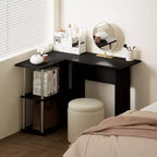 L Shaped Computer Desk Corner Study Writing Desk with Open Storage Shelves for Home Workspace