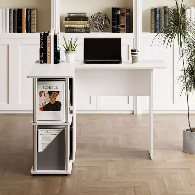 L Shaped Computer Desk Corner Study Writing Desk with Open Storage Shelves for Home Workspace
