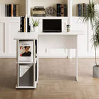 L Shaped Computer Desk Corner Study Writing Desk with Open Storage Shelves for Home Workspace