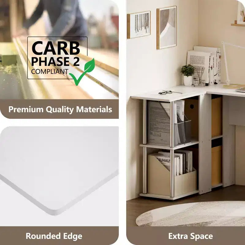 L Shaped Computer Desk Corner Study Writing Desk with Open Storage Shelves for Home Workspace