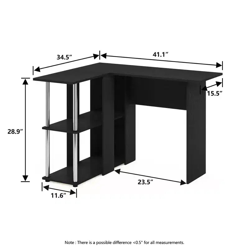 L Shaped Computer Desk Corner Study Writing Desk with Open Storage Shelves for Home Workspace