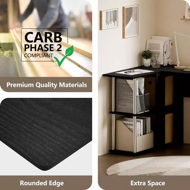 L Shaped Computer Desk Corner Study Writing Desk with Open Storage Shelves for Home Workspace
